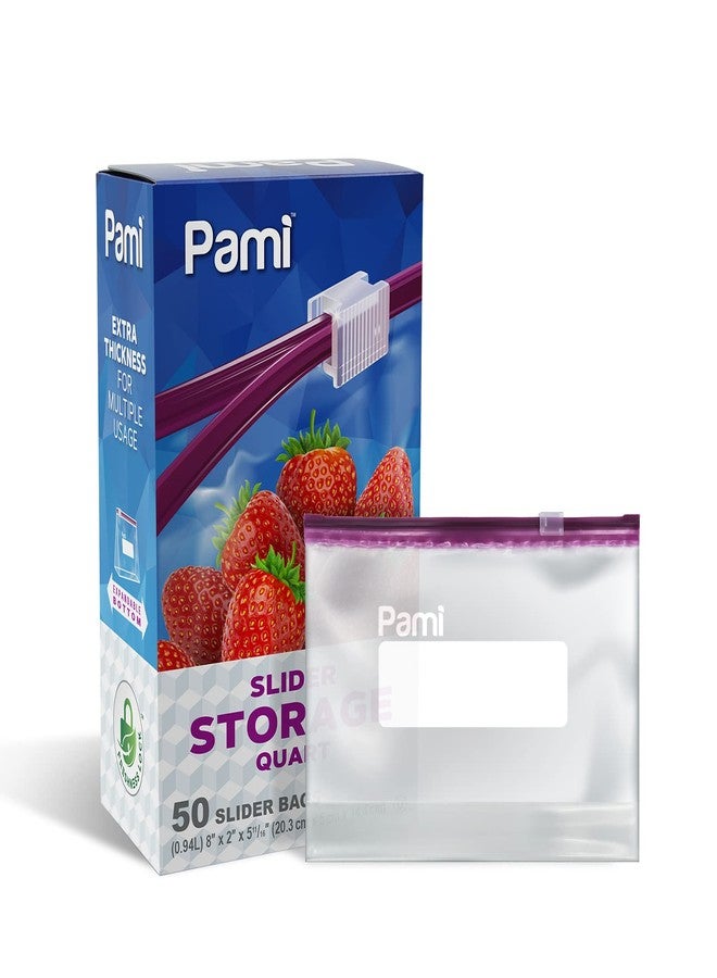PAMI Thick Leakproof Reusable Slider Zipper Food Storage Bags for Pantry and Freezer with Expandable Base and Write-On Label (Quart 50 Clear) - Image 1